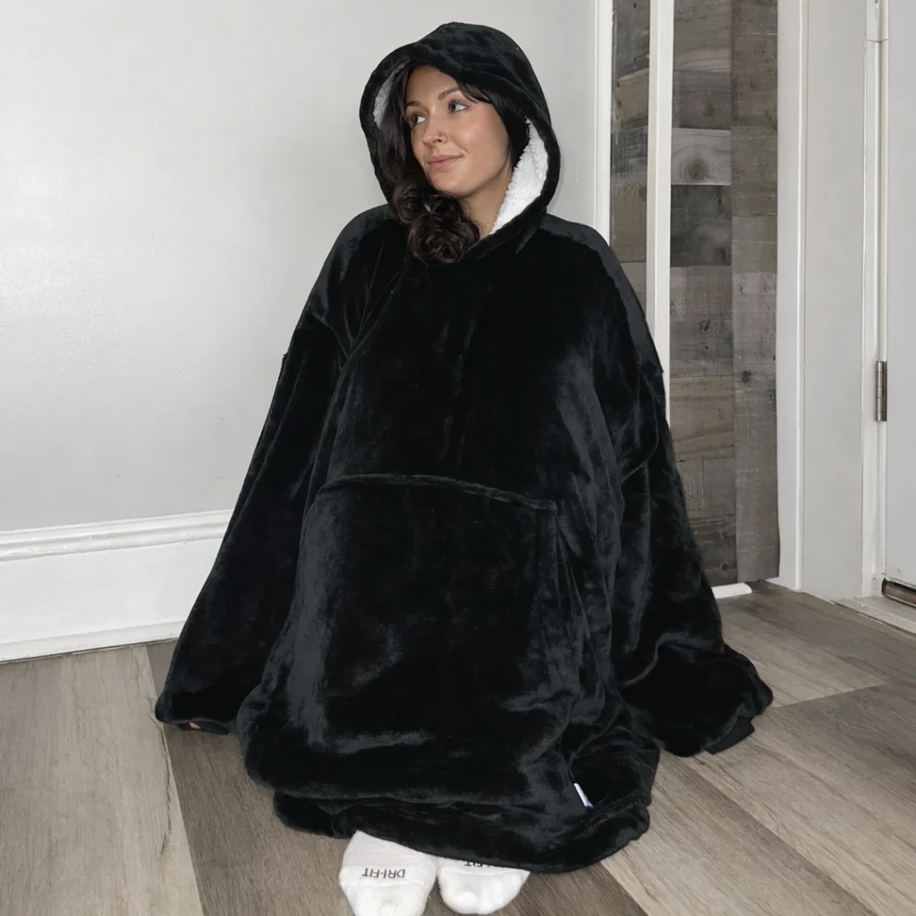 black Wearable Sherpa Blanket Hoodie oversize for Kids & Adults | OLM Toys - Image 6